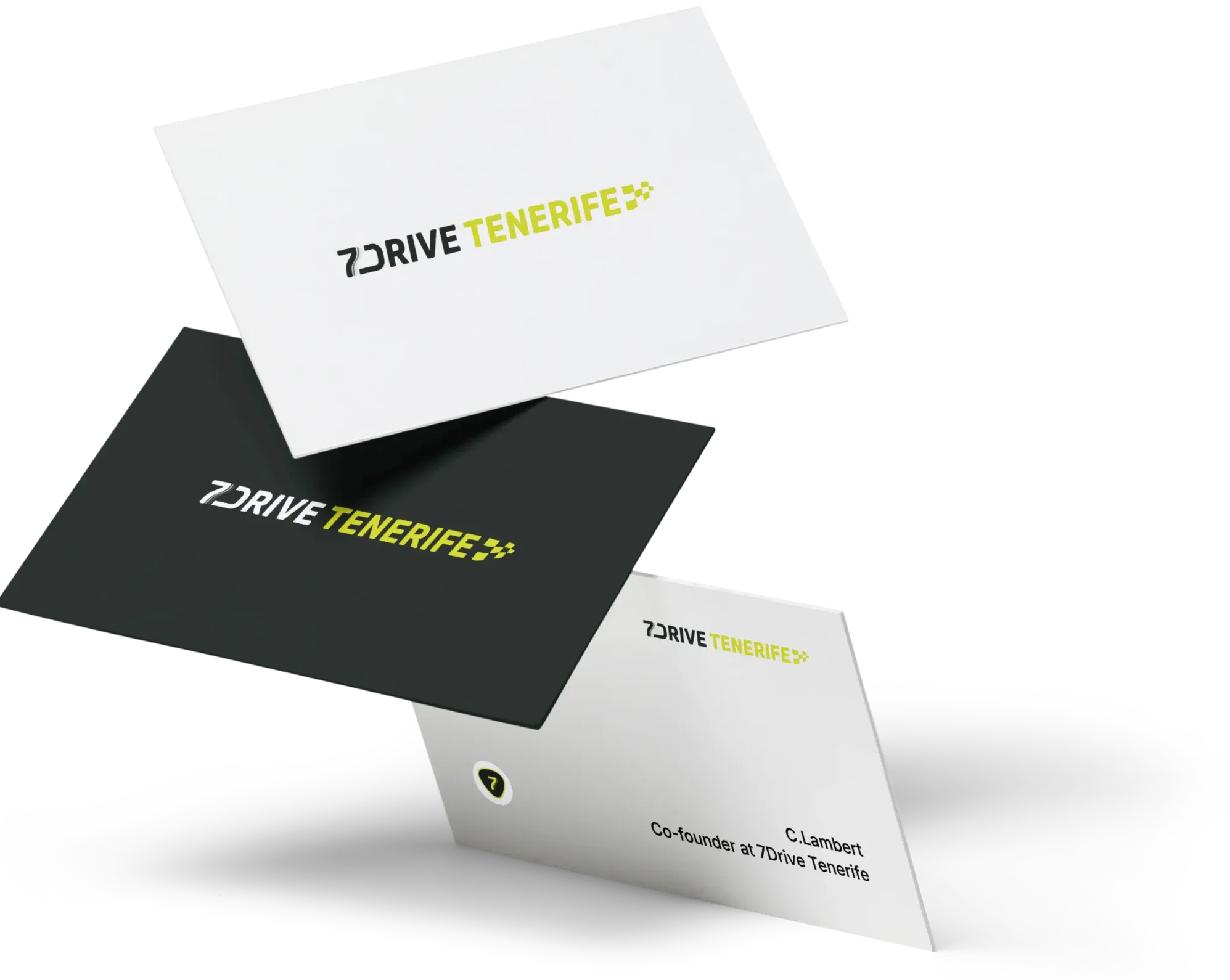 Cartes de visite montrant les logos de 7Drive Tenerife